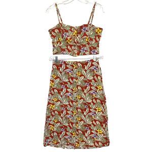 Aeropostale Tropical Button Midi Skirt Cami Crop Top Set M Boho Hawaiian Resort